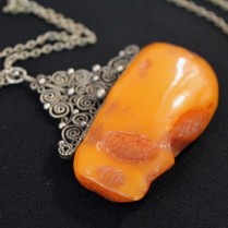 Vintage amber pendant on chain